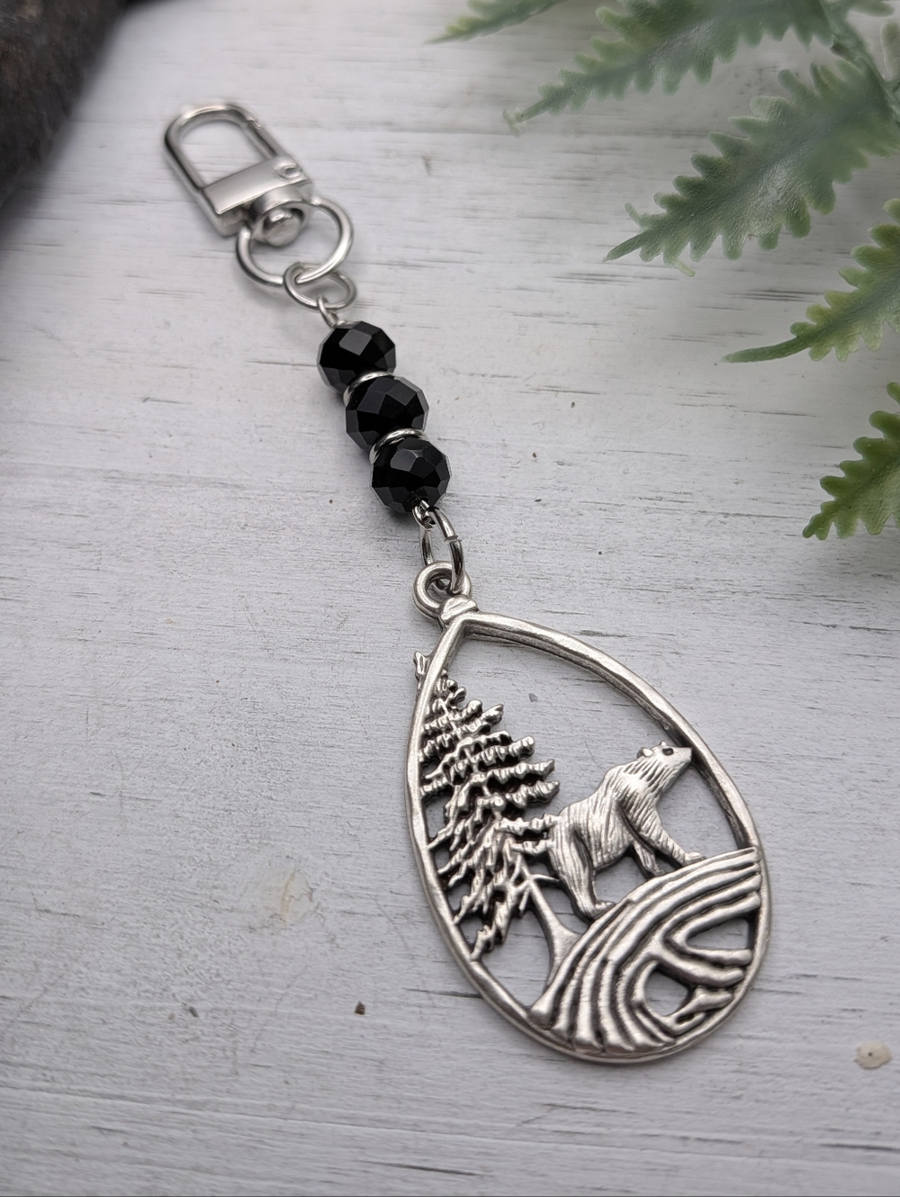 Bear Forest Keychain with Black Beads / Bag Charm